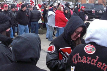 Chardon students along road