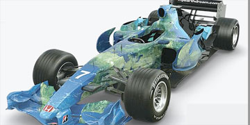 Honda Formula One car with world map graphics