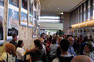 Crowd of people in West Campus theater lobby