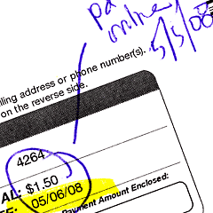 Detail of VISA bill shows due date with note that says paid online