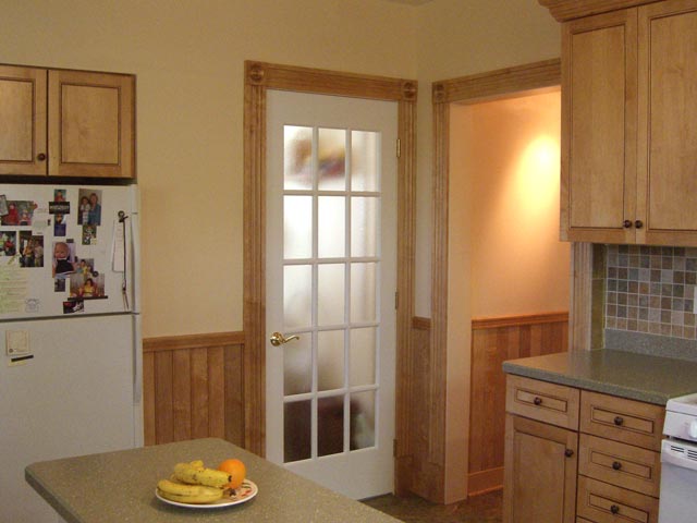 Kitchen with new counters, cabinets and backsplash