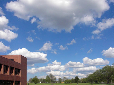 Blue sky, clouds at Tri-C West campus