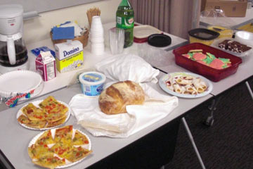 Various kinds of food arranged on table