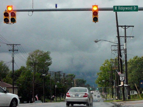 Dark clouds ahead, looking north towards downtown Cleveland