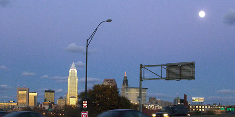 Cleveland skyline near sunset