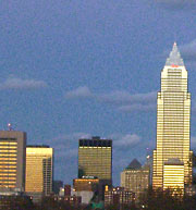 Downtown Cleveland buildings near sunset