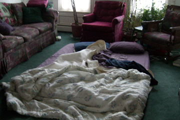 Mattress on living room floor