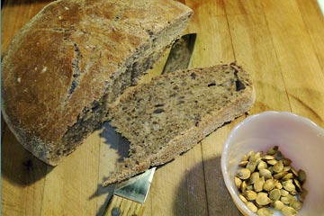 Homemade bread with slice cut off