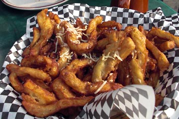 Basket of fried eggplant strips