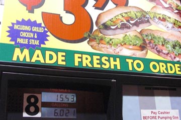 Sub sandwich poster at gas station