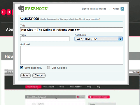 Screenshot of Evernote interface