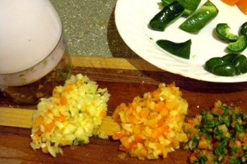 Chopped vegetables on cutting board