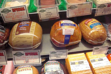 Meat in display case at Whittaker's