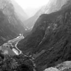 Mountains, valley receding into distance