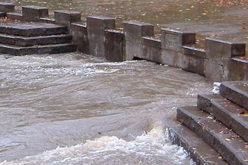 Water rushing under bridge at Big Creek Parkway off Snow Rd.