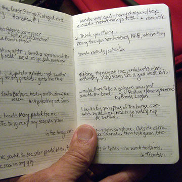 Close-up of writing in journal lined for music