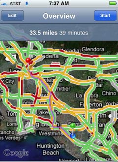 Map of LA area showing traffic concentration in different colors