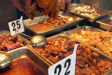 Prepared food on display in 