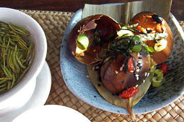 Tea-marbled egg and pot of tea