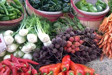 Peppers and other vegetables on display
