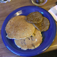 Huckleberry pancakes and sausage