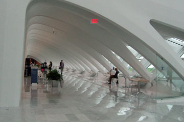 Interior corridor with sweeping white ribs