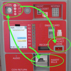 Money slots labeled on machine