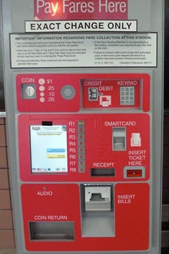 Head on view of fare machine