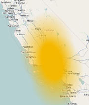 Heat map with big blob in S. California
