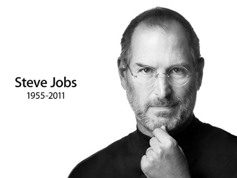Black & white photo of Steve Jobs