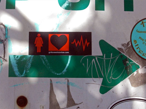 Street sign with stickers and graffiti