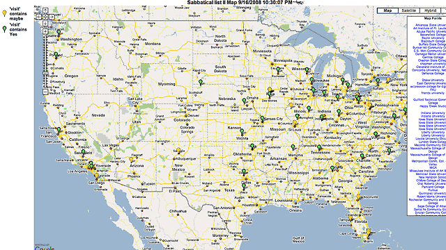 Map of U.S. with schools marked on it