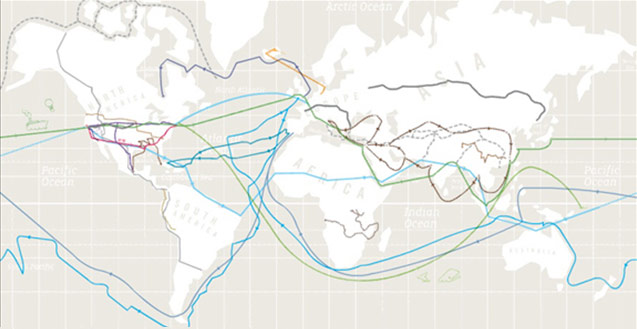 World map of famous journey