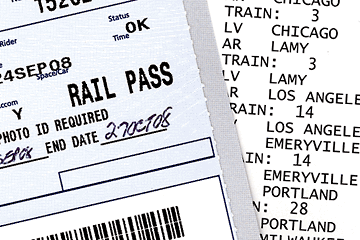 Detail of Amtrak Rail Pass and itinerary