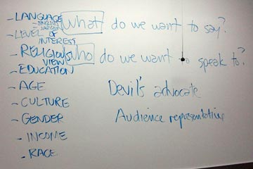 Whiteboard with questions written on it.