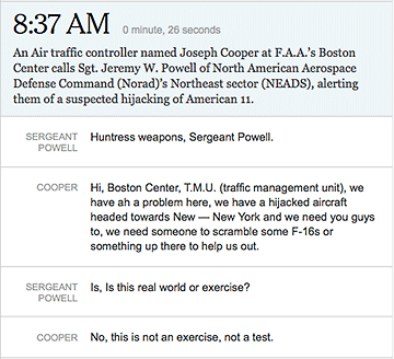 Transcript of radio reports on hijacking, Sept. 11, 2001