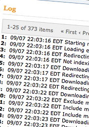 Searchable at last; Atomz search engine - September 7, 2007 Screen shot showing log of website being indexed